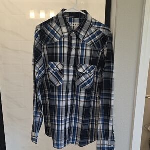 Men's Casual Plaid Button-Down Shirt - Black and Blue